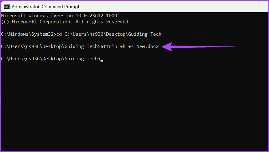 Command-to-hide-a-file كيفية إخفاء الملفات والمجلدات في Windows 11