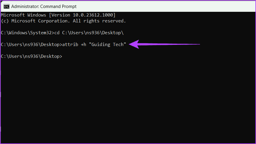 Command-to-hide-a-folder كيفية إخفاء الملفات والمجلدات في Windows 11
