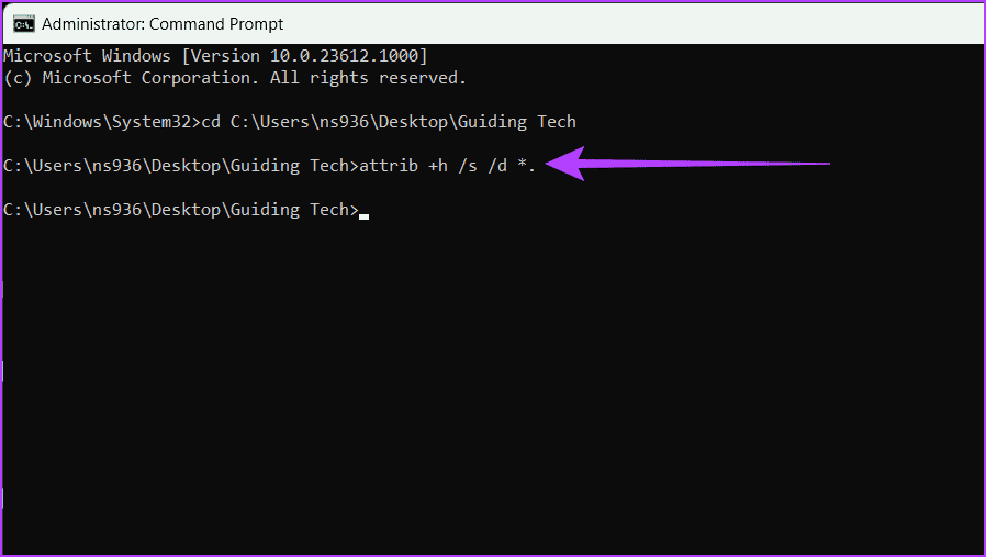 Command-to-hide-all-subfolders-and-sub-files-at-once كيفية إخفاء الملفات والمجلدات في Windows 11