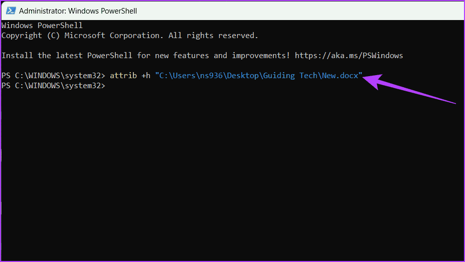 Command-to-hide-files-in-PowerShell كيفية إخفاء الملفات والمجلدات في Windows 11