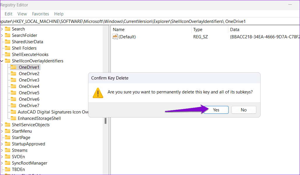 Confirm-Delete-Registry-Key-on-Windows ما هي علامات الاختيار الخضراء على أيقونات سطح المكتب وكيفية إزالتها