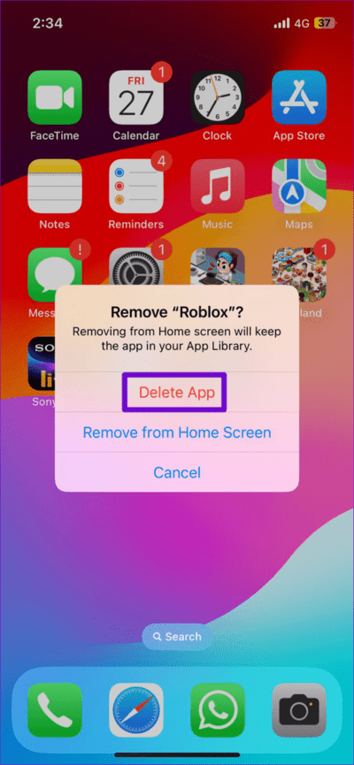 Confirm-Delete-Roblox-on-iPhone-710x1536-1 أفضل 7 إصلاحات لمشكلة الشاشة السوداء في Roblox