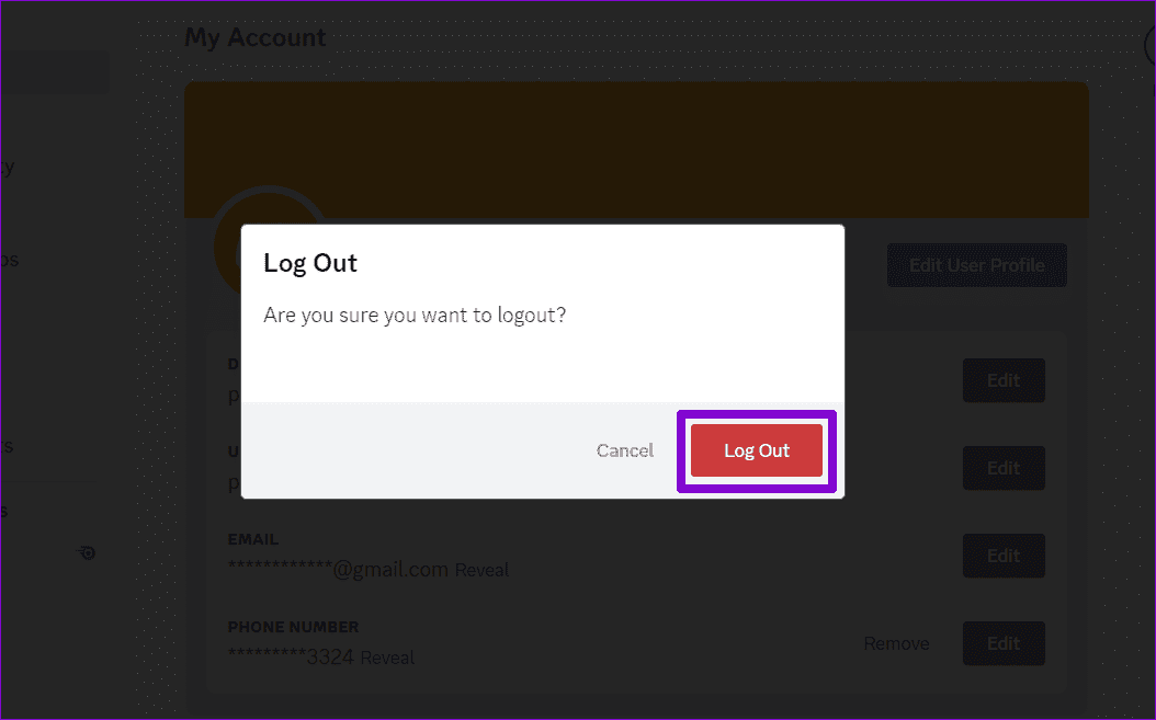 Confirm-Log-Out-of-Discord أفضل 5 إصلاحات لعدم اختفاء إشعارات الرسائل المباشرة على Discord
