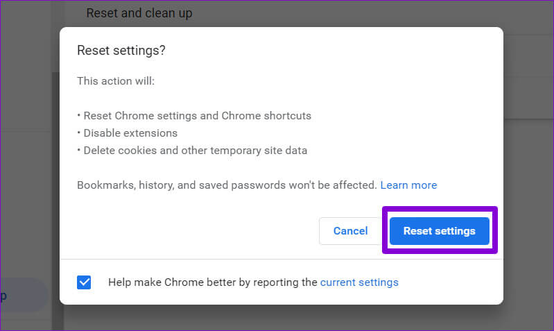 Confirm-Reset-Chrome-3 أفضل 6 إصلاحات لاستمرار Google Chrome في تغيير السمات