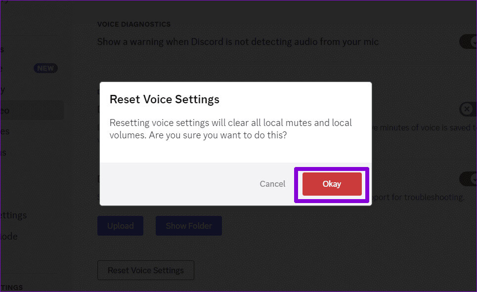 Confirm-Reset-Discord-Voice-Settings أفضل 5 إصلاحات لاستمرار Discord في المطالبة بتبديل جهاز الصوت على Windows