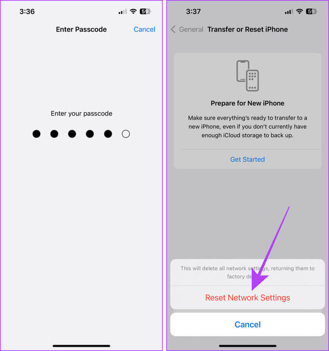 Confirm-Reset-Network-Settings-on-iPhone أفضل 8 إصلاحات لعمل تطبيق Facebook Messenger على شبكة Wi-Fi فقط