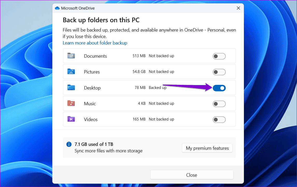 Confirm-Stop-Desktop-Icons-Backup-on-OneDrive ما هي علامات الاختيار الخضراء على أيقونات سطح المكتب وكيفية إزالتها