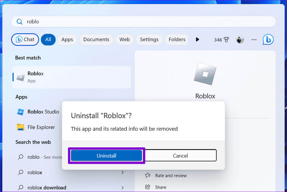 Confirm-Uninstall-Roblox-From-Windows أفضل 5 إصلاحات لخروج مؤشر Roblox من الشاشة على Windows