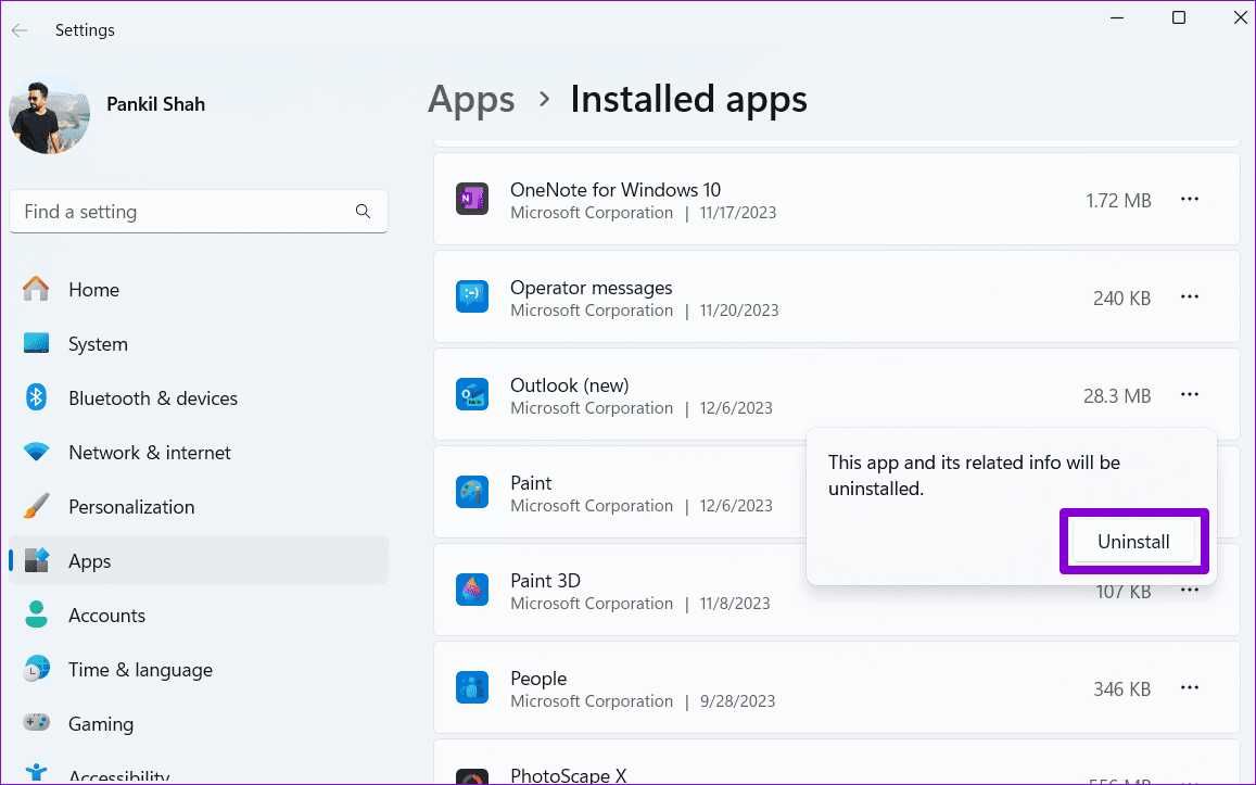 Confirm-Uninstall-the-New-Outlook-App-From-Windows أفضل 4 طرق لتغيير Outlook الجديد إلى Outlook القديم (العرض الكلاسيكي) على Windows وMac
