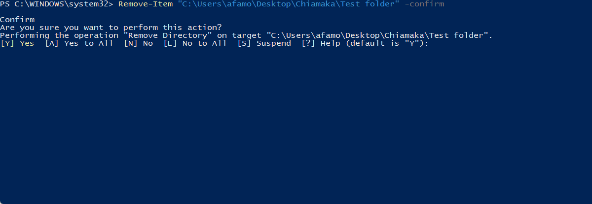 Confirming-delete أفضل 7 طرق لحذف الملفات أو المجلدات باستخدام PowerShell في Windows