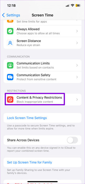 Content-and-Privacy-Restrictions-on-iPhone-3-474x1024-1 أفضل 6 إصلاحات لخطأ "لم يتم حذف جميع جهات الاتصال" على iPhone