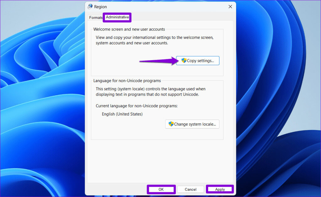Copy-Welcome-Screen-Settings-on-Windows-1024x629-1 أفضل 4 طرق لإصلاح الأحرف الصينية على شاشة قفل Windows