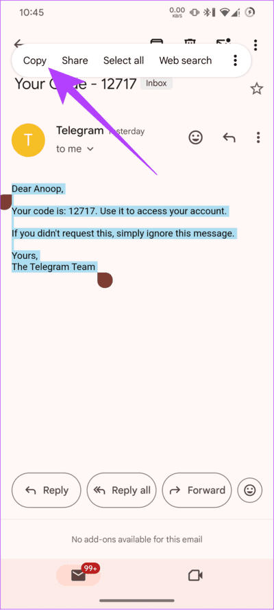 Copy-the-email-content كيفية إعادة توجيه البريد الإلكتروني إلى هاتفك كنص باستخدام Gmail وOutlook