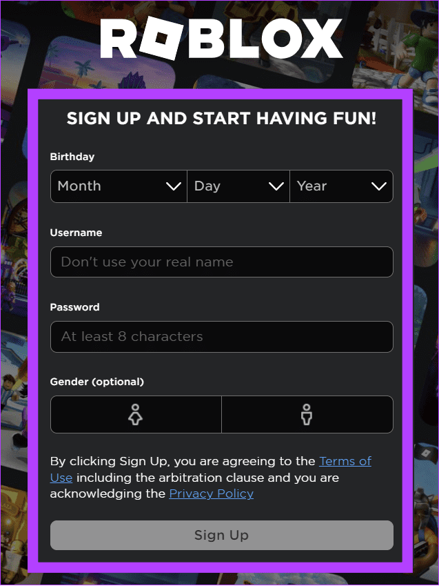 Create-a-new-account 11 طريقة لإصلاح رمز خطأ Roblox 267