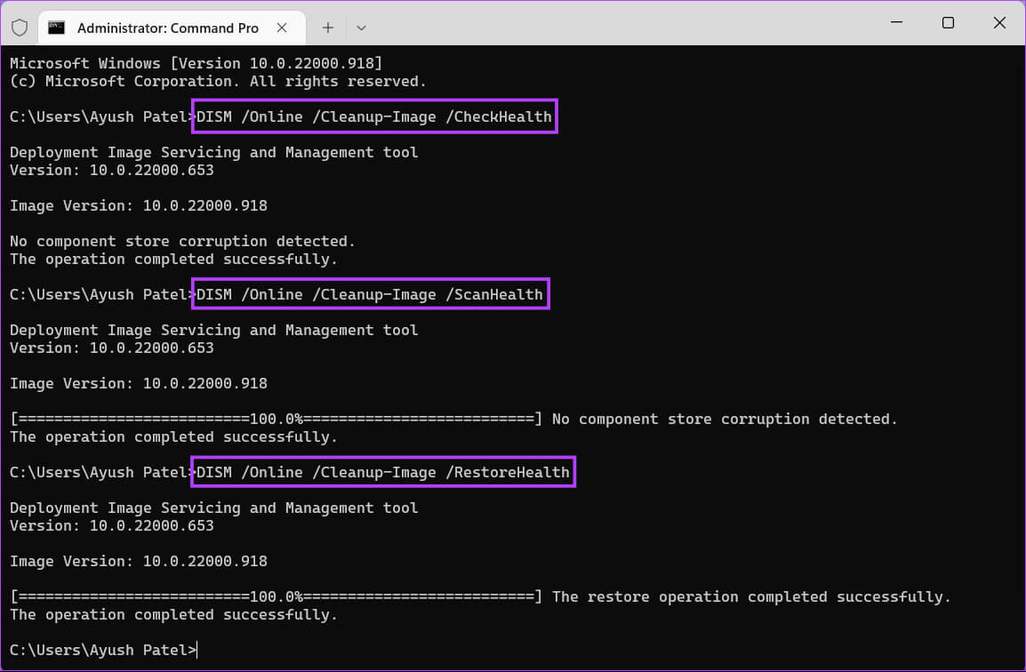 DISM-Scan 6 طرق لإصلاح الاستخدام العالي لوحدة المعالجة المركزية في Windows Modules Installer Worker