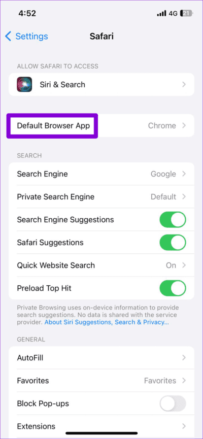 Default-Browser-on-iPhone-710x1536-1 أفضل 7 إصلاحات لعدم فتح الروابط في Facebook Messenger على Android وiPhone