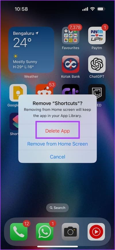 Delete-App-12 7 طرق لإصلاح تعطل تطبيق Shortcuts على iPhone