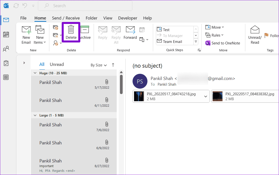Delete-Large-Emails-in-Outlook ماذا تفعل إذا كان صندوق بريدك Outlook ممتلئًا