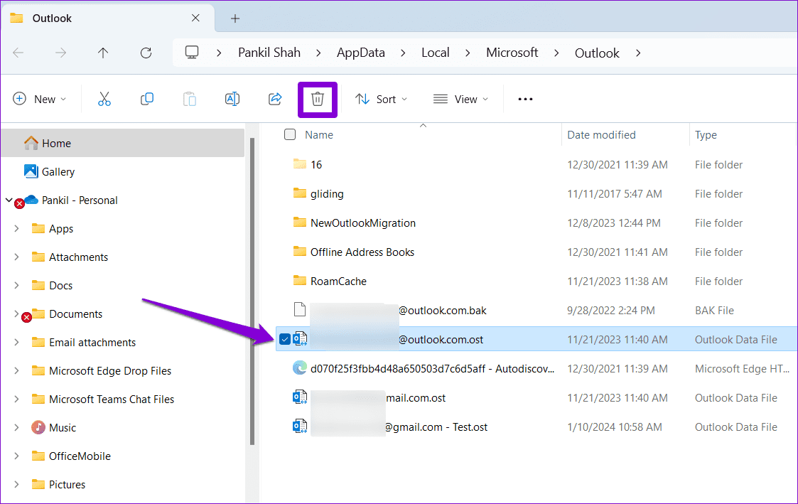 Delete-Outlook-OST-File-1 أفضل 5 طرق لإصلاح توقف Microsoft Outlook عند تحديث البريد الوارد على Windows