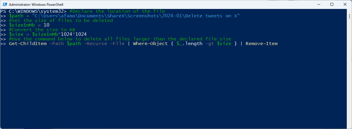 Deleting-files-by-size أفضل 7 طرق لحذف الملفات أو المجلدات باستخدام PowerShell في Windows