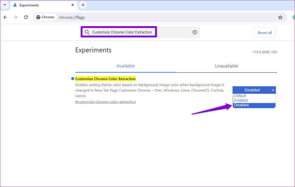 Disable-Customize-Chrome-Color-Extraction-Flag-1024x652-1 أفضل 6 إصلاحات لاستمرار Google Chrome في تغيير السمات