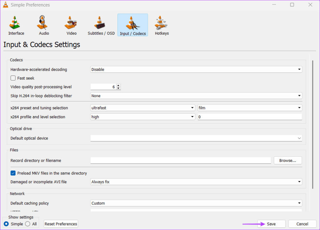Disable-Hardware-accelerated-Decoding-2-1024x737-1 أفضل 7 إصلاحات لعدم تشغيل VLC لملفات MKV في Windows 11