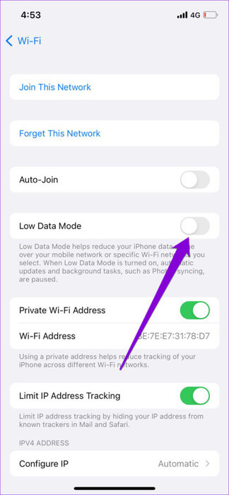 Disable-Low-Data-Mode-for-Wi-Fi-1-3-474x1024-1 أفضل 9 إصلاحات لخطأ عدم وجود اتصال في Google Drive على Android وiPhone