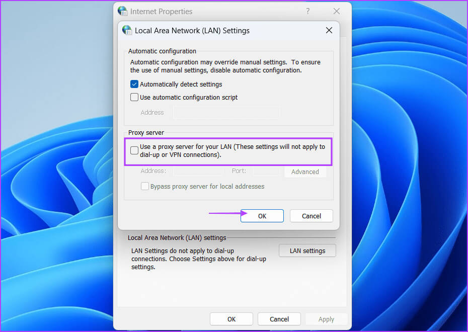 Disable-Proxy-in-Internet-Settings-3 أفضل 9 إصلاحات لخطأ "هناك خطأ ما في الخادم الوكيل" في Chrome