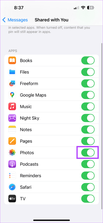Disable-Toggle-Beside-Photos-709x1536-1 كيفية إيقاف حفظ الصور من الرسائل إلى ألبوم كاميرا iPhone