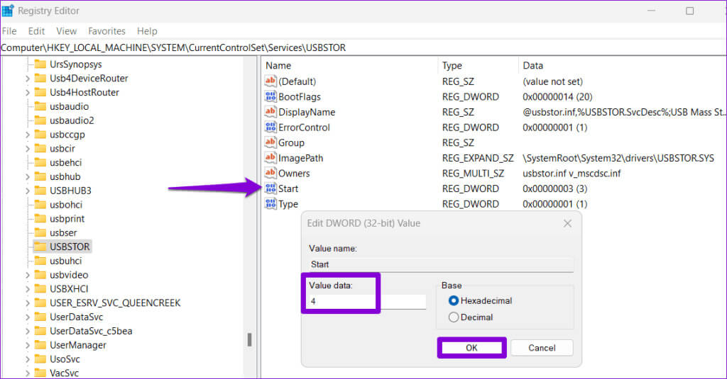 Disable-USB-Ports-via-Registry-Editor-1024x535-1 أفضل 4 طرق لتعطيل منافذ USB على Windows