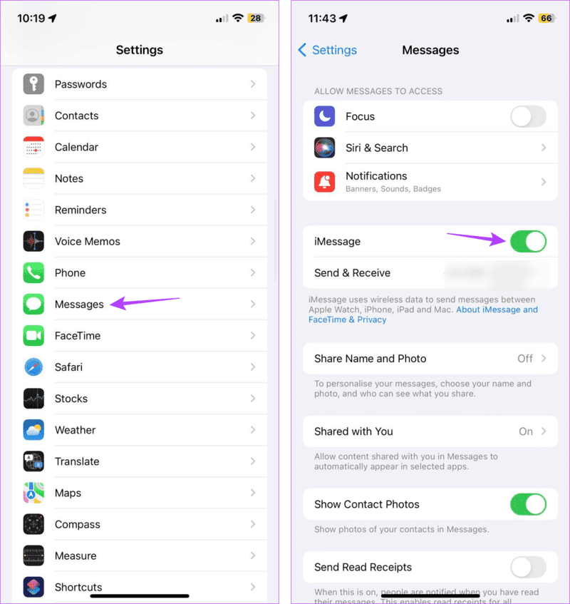 Disable-iMessage-4 9 طرق لإزالة علامة التعجب في تطبيق Messages على iPhone