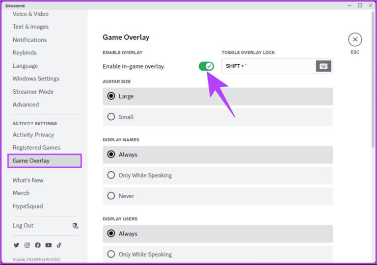 Comment activer ou désactiver la superposition de jeu Discord La