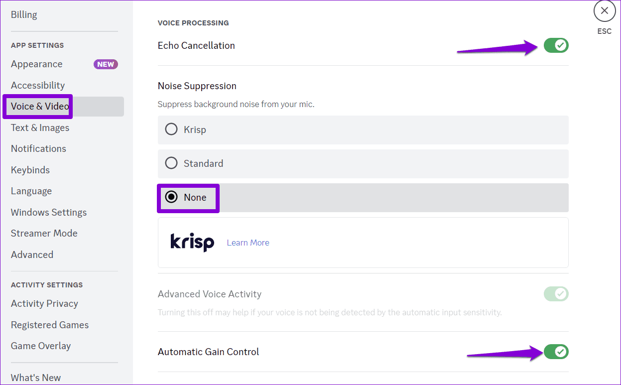 Discord-Voice-Options أفضل 7 إصلاحات للاستخدام العالي لـ CPU في Discord على Windows