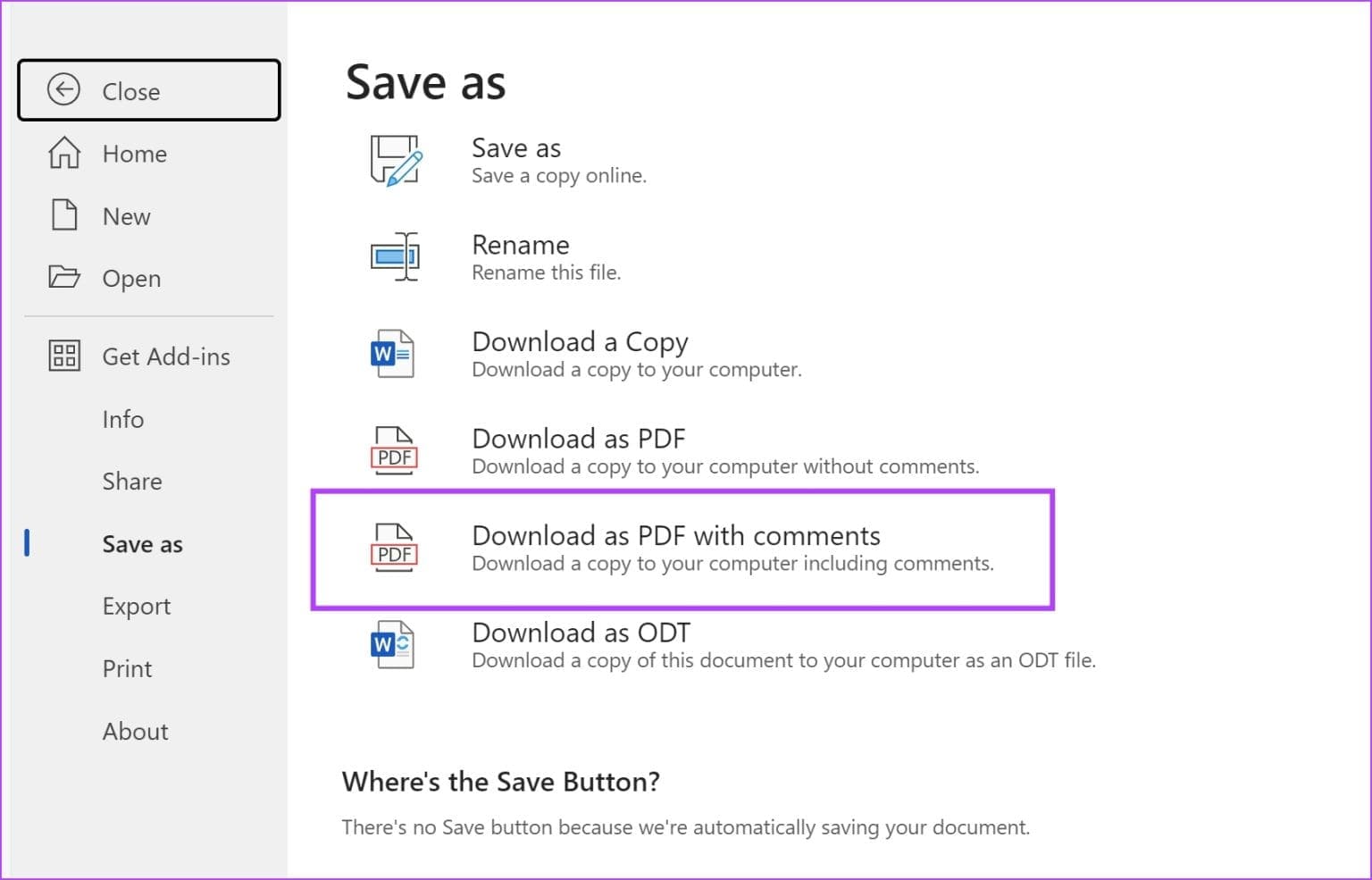 Download-as-a-PDF-With-Comments-1536x985-1 كيفية حفظ مستند Word كملف PDF على Windows وMac