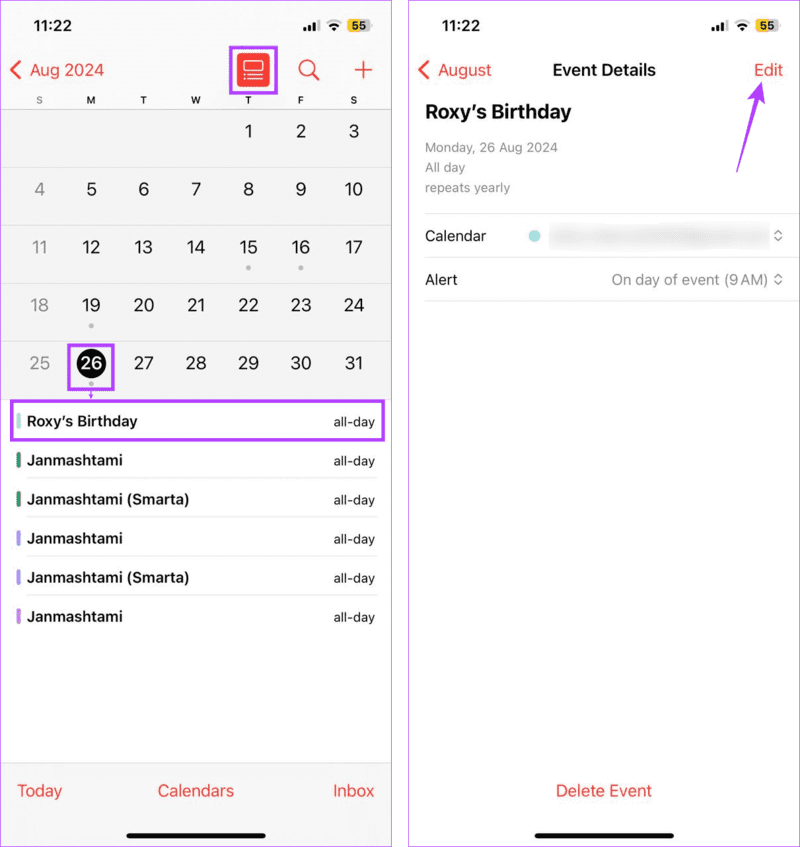 Edit-birthday-event كيفية إضافة ورؤية أعياد الميلاد على تقويم iPhone