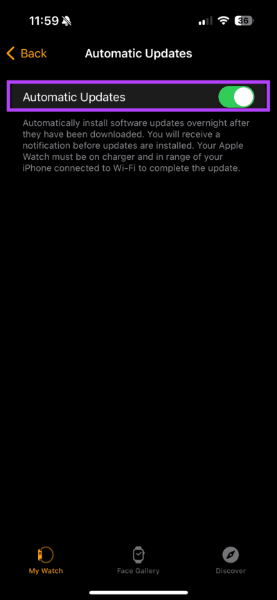 Enable-Automatic-Update 7 طرق لإصلاح عدم عمل تتبع الدورة الشهرية على Apple Watch