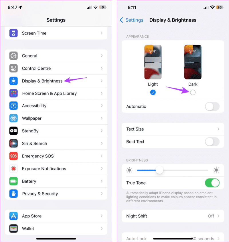 Enable-Dark-Mode-iPhone 7 طرق لإصلاح مشكلة اضطراب وتشوه ألوان شاشة iPhone