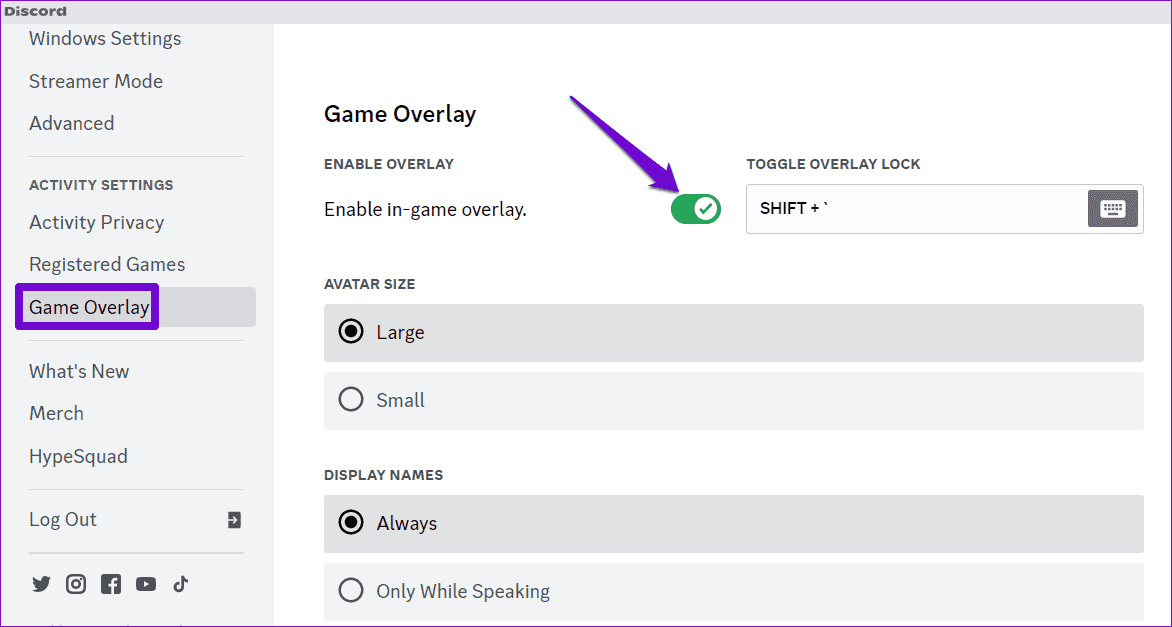 Enable-Discord-Overlay-on-Windows أفضل 7 إصلاحات للاستخدام العالي لـ CPU في Discord على Windows