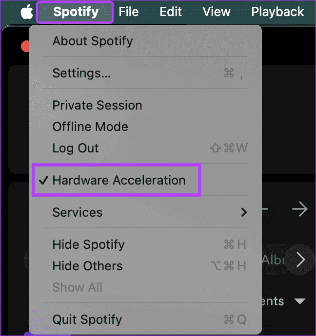 Enable-Hardware-Acceleration-Mac 8 طرق لإصلاح ظهور الشاشة السوداء على أي جهاز عند استخدام Spotify