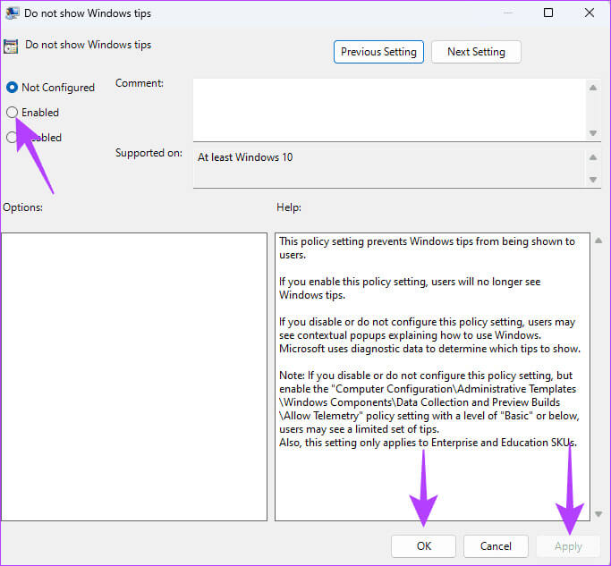 Enable-do-not-show-tips أفضل 5 طرق لتعطيل النصائح والاقتراحات على Windows 11