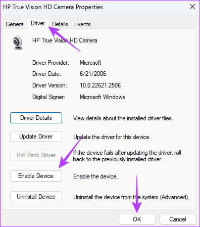 Enable-driver أفضل 9 إصلاحات لخطأ "لا يمكننا العثور على الكاميرا" في Windows 11