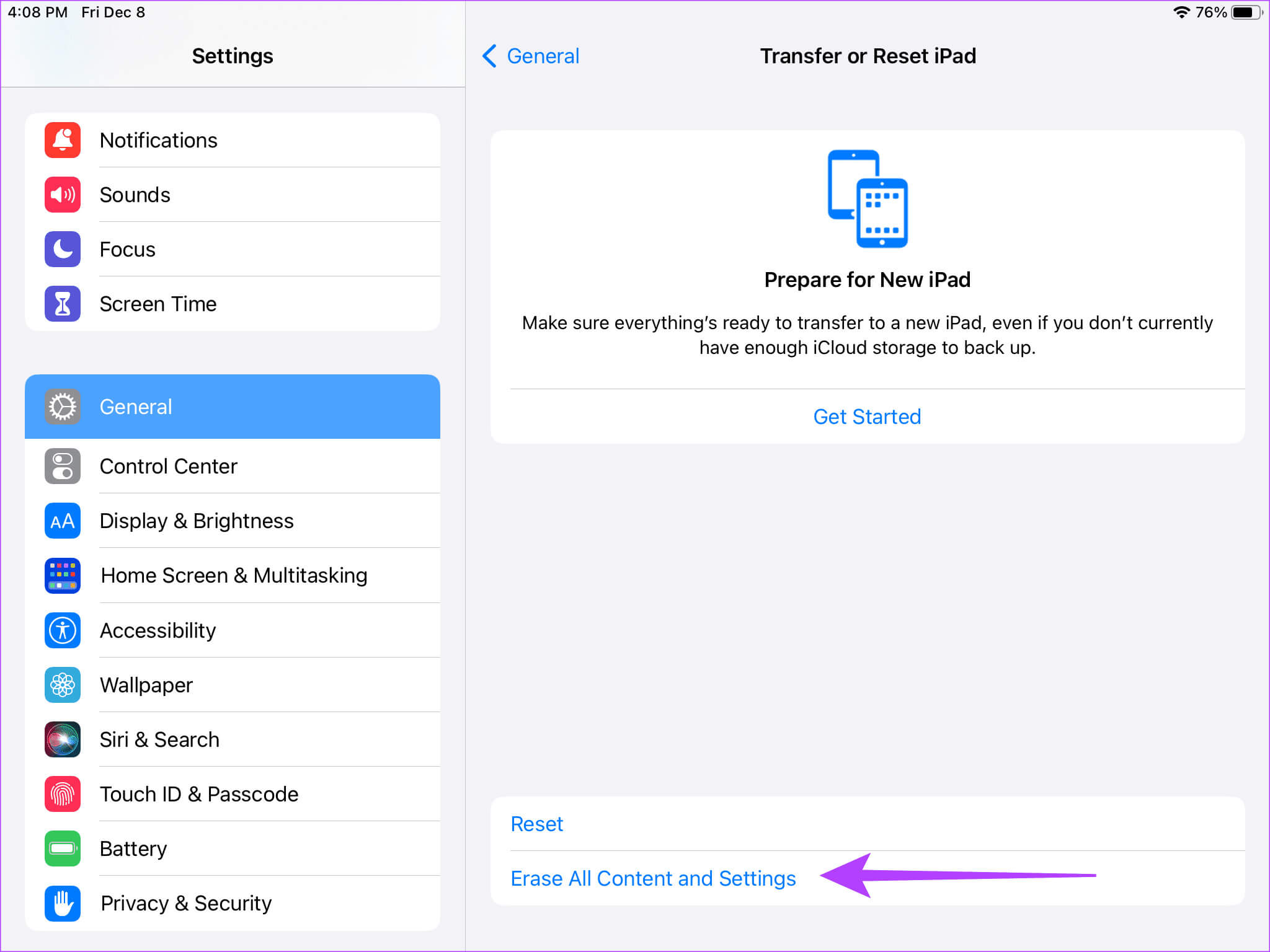 Erase-All-Content-Settings 6 طرق لإصلاح مشكلة عدم تحديث جهاز iPad