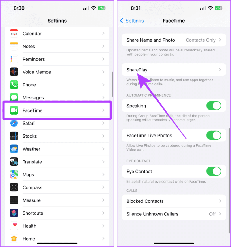 FaceTime-Settings-iPhone-1 كيفية مشاركة شاشتك في FaceTime على iPhone وiPad وMac