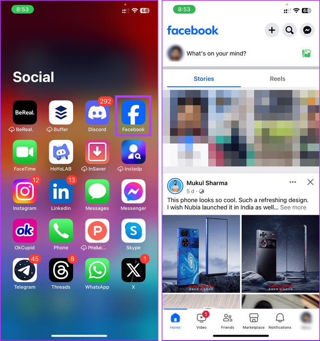 Facebook-app-on-your-iPhone كيفية العثور على المسودات على Facebook على الهاتف المحمول وسطح المكتب