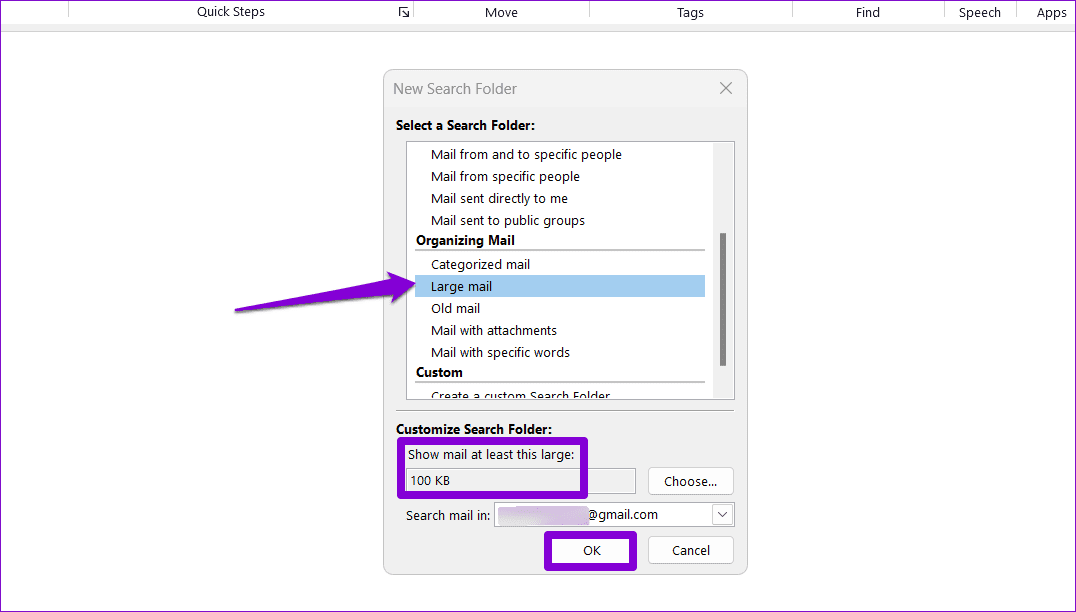 Find-Large-Emails-in-Outlook ماذا تفعل إذا كان صندوق بريدك Outlook ممتلئًا