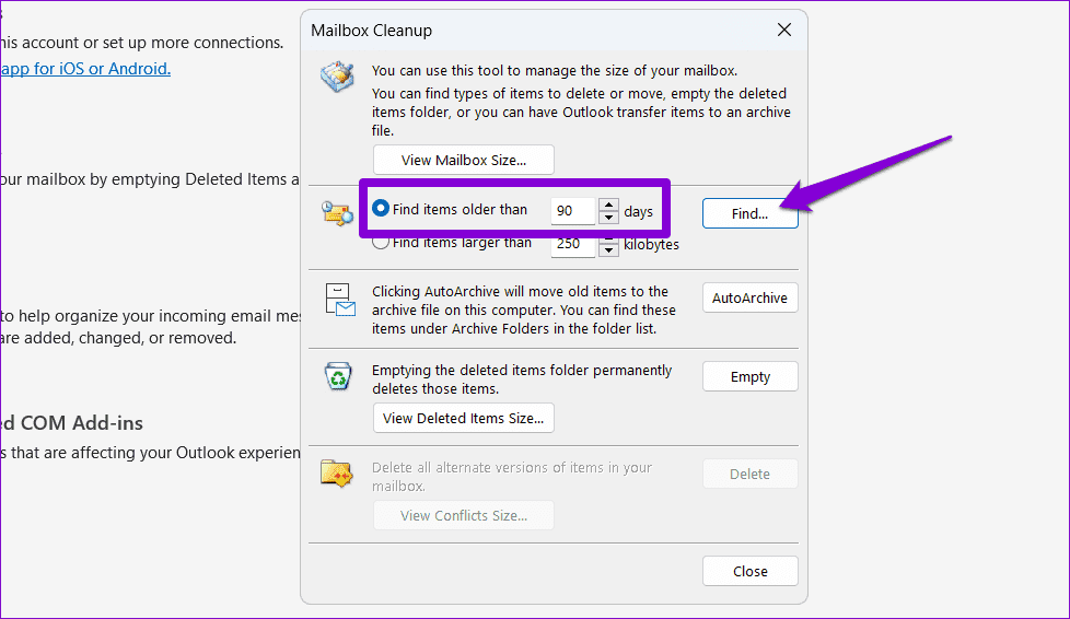 Find-Old-Emails-in-Outlook ماذا تفعل إذا كان صندوق بريدك Outlook ممتلئًا