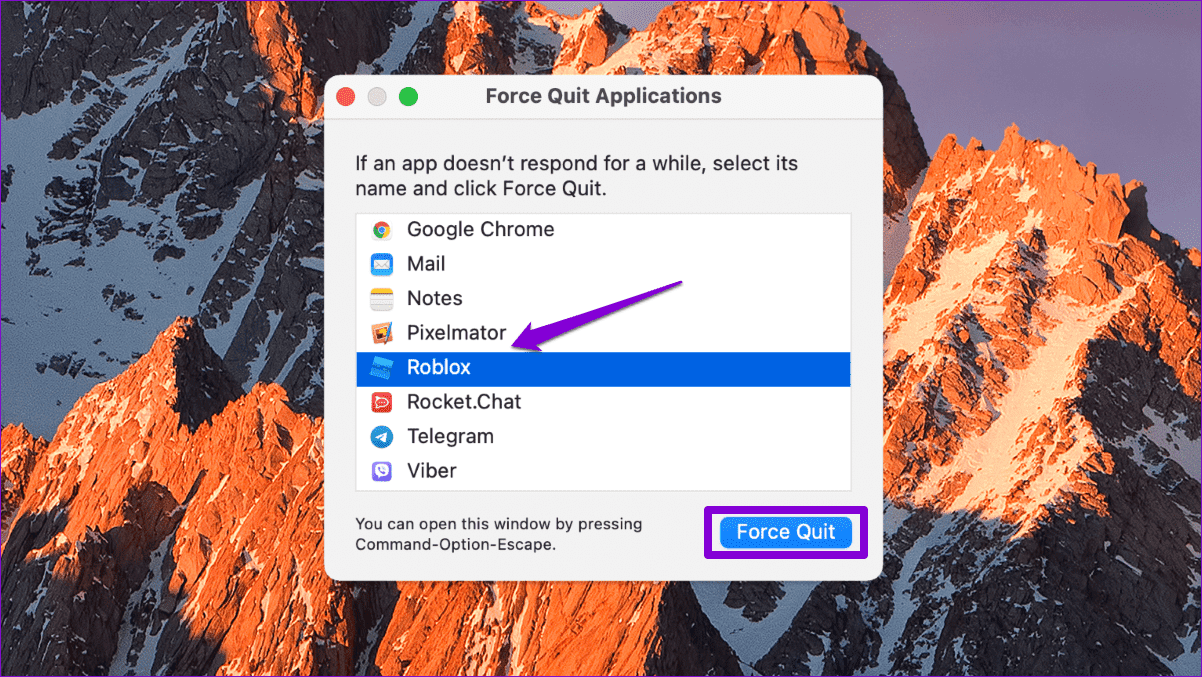 Force-Quit-Roblox-on-a-Mac أفضل 7 إصلاحات لمشكلة الشاشة السوداء في Roblox