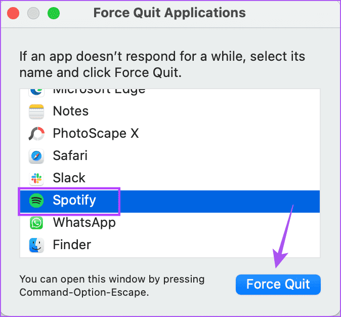 Force-quit-Spotify-Mac 8 طرق لإصلاح ظهور الشاشة السوداء على أي جهاز عند استخدام Spotify