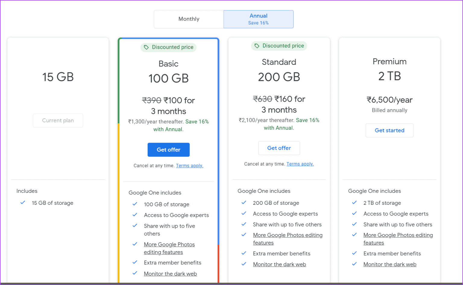 Google-one-plans-1536x945-1 مقارنة بين Google One مقابل Google Drive: ما الفرق؟