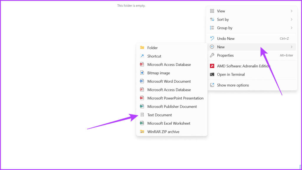 Head-to-a-new-folder-right-click-in-the-empty-area-select-New-and-choose-Text-Document-1024x578-1 8 طرق لإصلاح عدم عمل ملف المضيفين على Windows